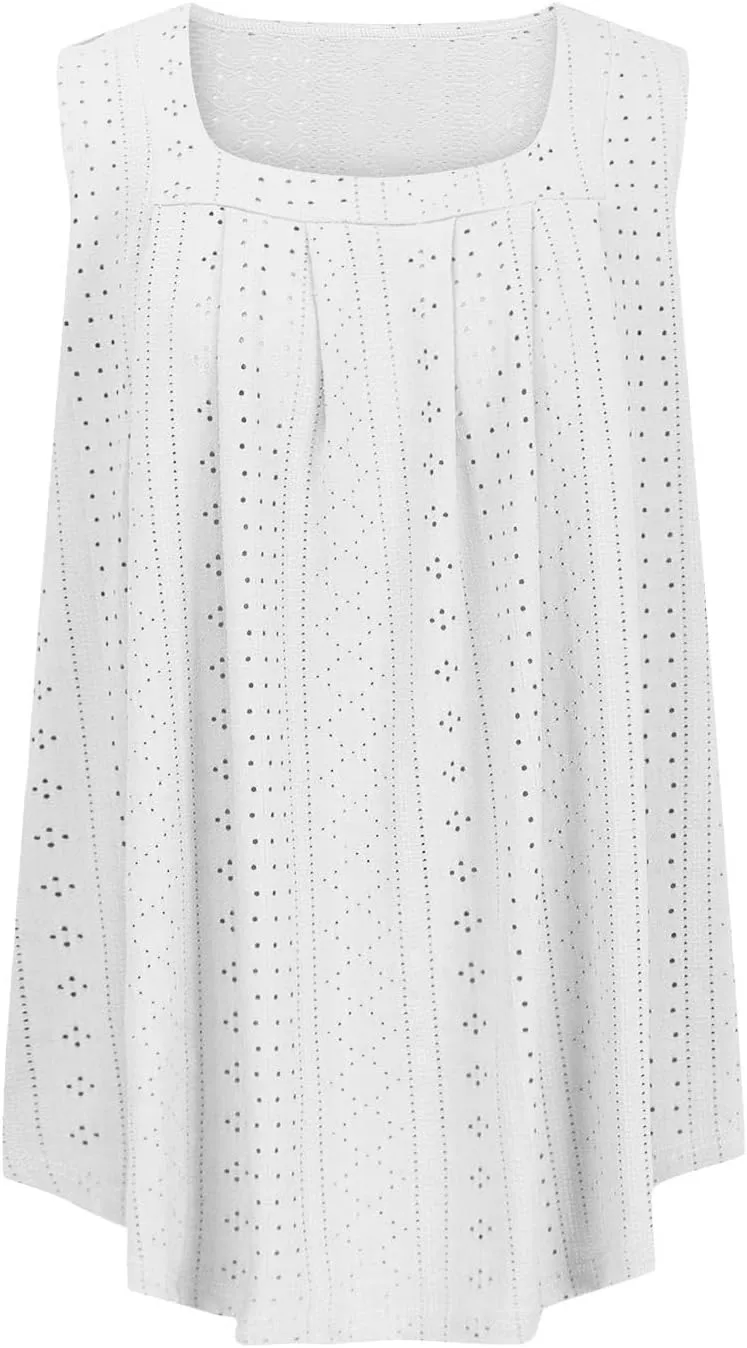 Womens Sleeveless Pleated Top Square Neck Tops for Plus Size Summer Vacation Tops Going Out Tops Fashion Trendy Tops