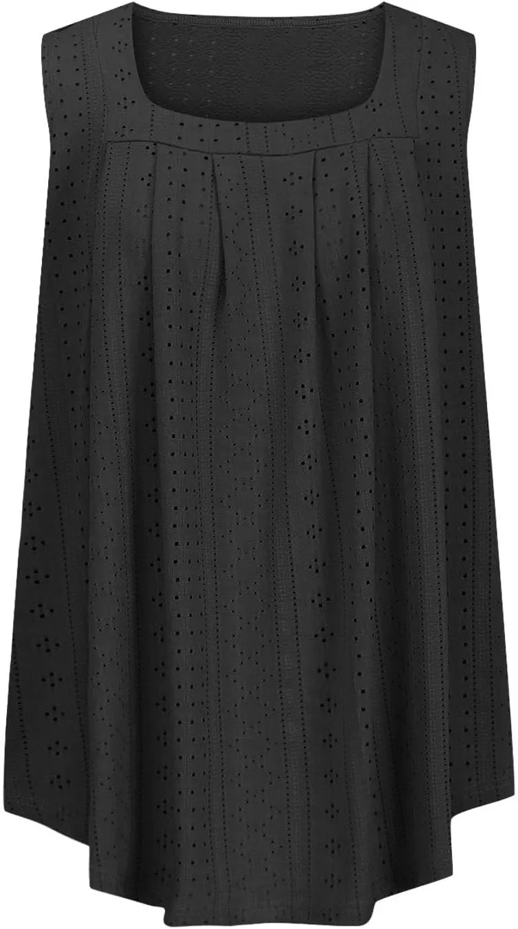 Womens Sleeveless Pleated Top Square Neck Tops for Plus Size Summer Vacation Tops Going Out Tops Fashion Trendy Tops