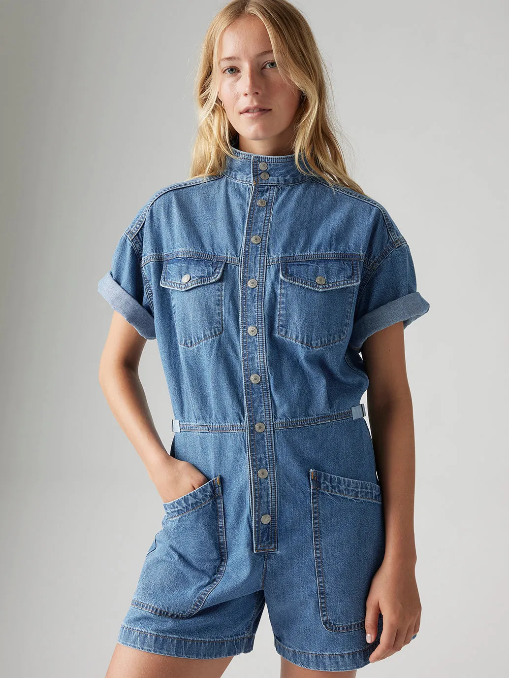 Women's Solid Blue Relaxed Fit Playsuit