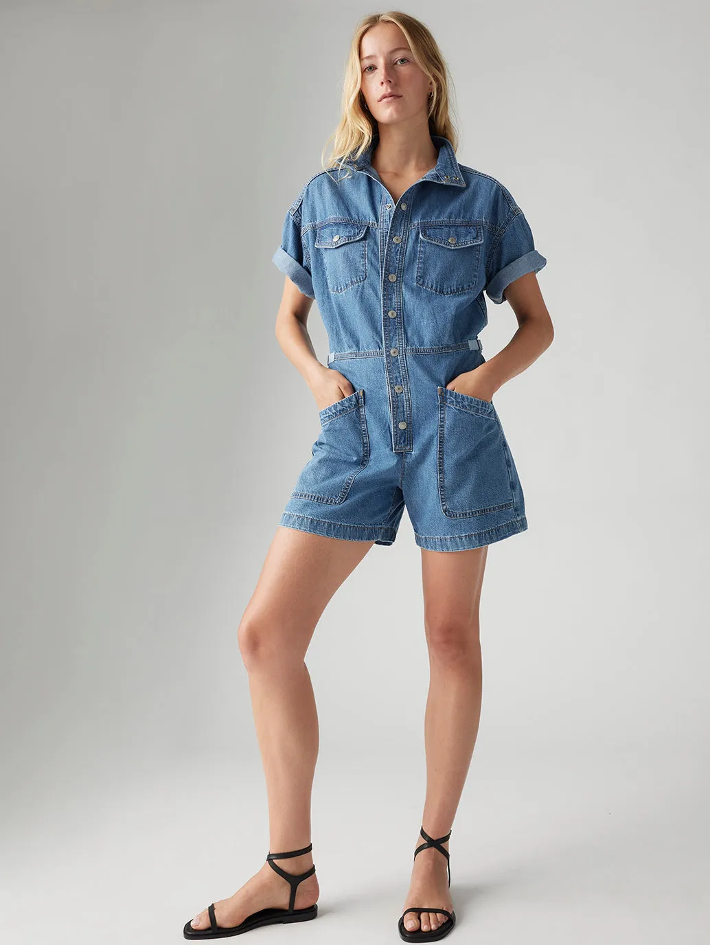 Women's Solid Blue Relaxed Fit Playsuit