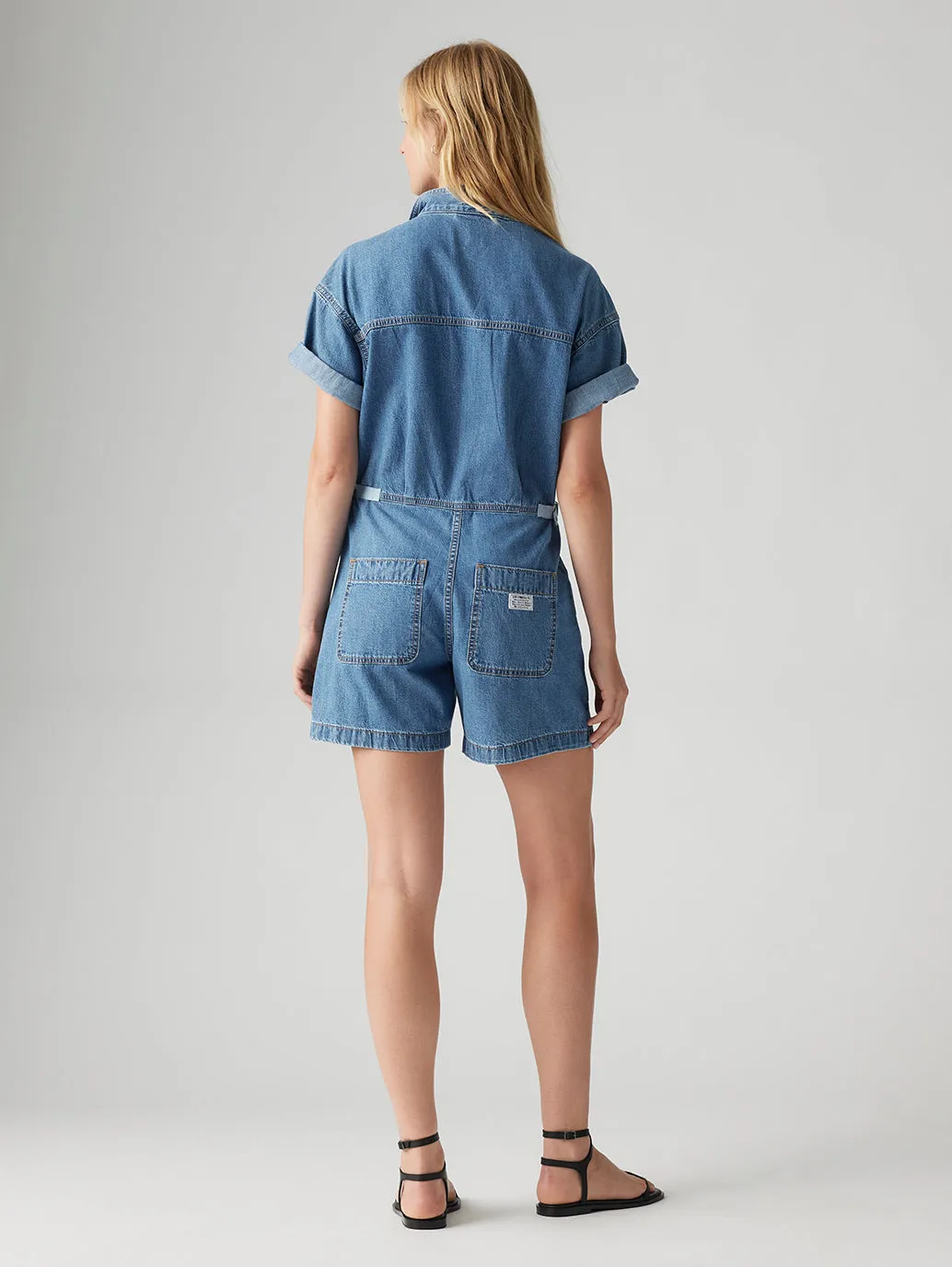 Women's Solid Blue Relaxed Fit Playsuit