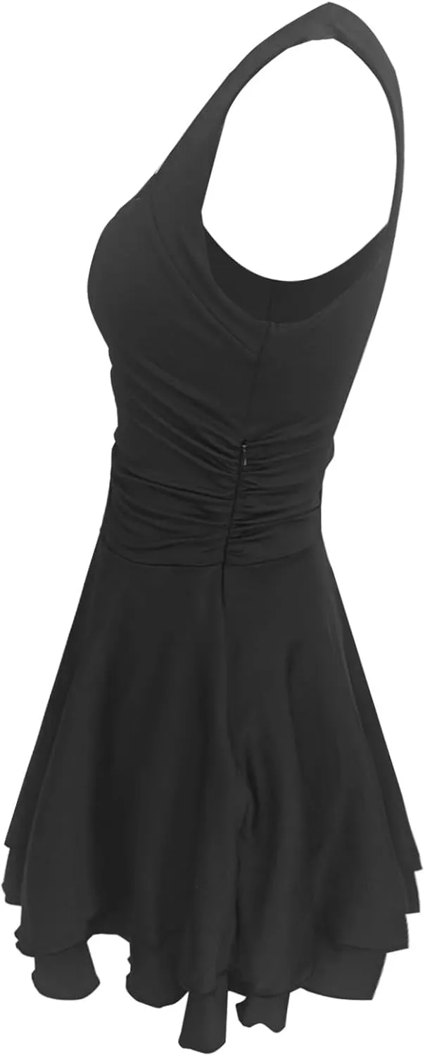 Women's Square Neck Ruffle Hem Mini Dress Ruched Waist Flowy Loose Relaxed Fit Short Trendy Comfy Soft Party Dresses