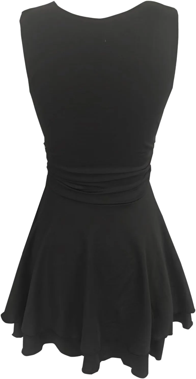 Women's Square Neck Ruffle Hem Mini Dress Ruched Waist Flowy Loose Relaxed Fit Short Trendy Comfy Soft Party Dresses