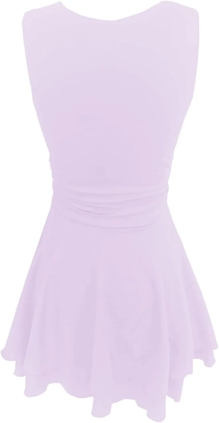 Women's Square Neck Ruffle Hem Mini Dress Ruched Waist Flowy Loose Relaxed Fit Short Trendy Comfy Soft Party Dresses