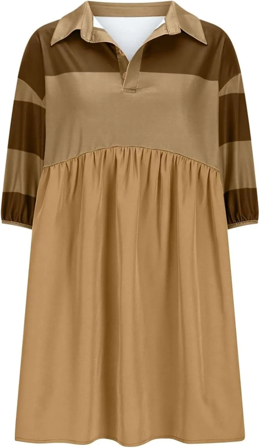 Womens Stripe Lapel Henley Neck Sweatshirt Dress Short Sleeve Drop Shoulder Color Block Ruffle Patchwork Mini Dress