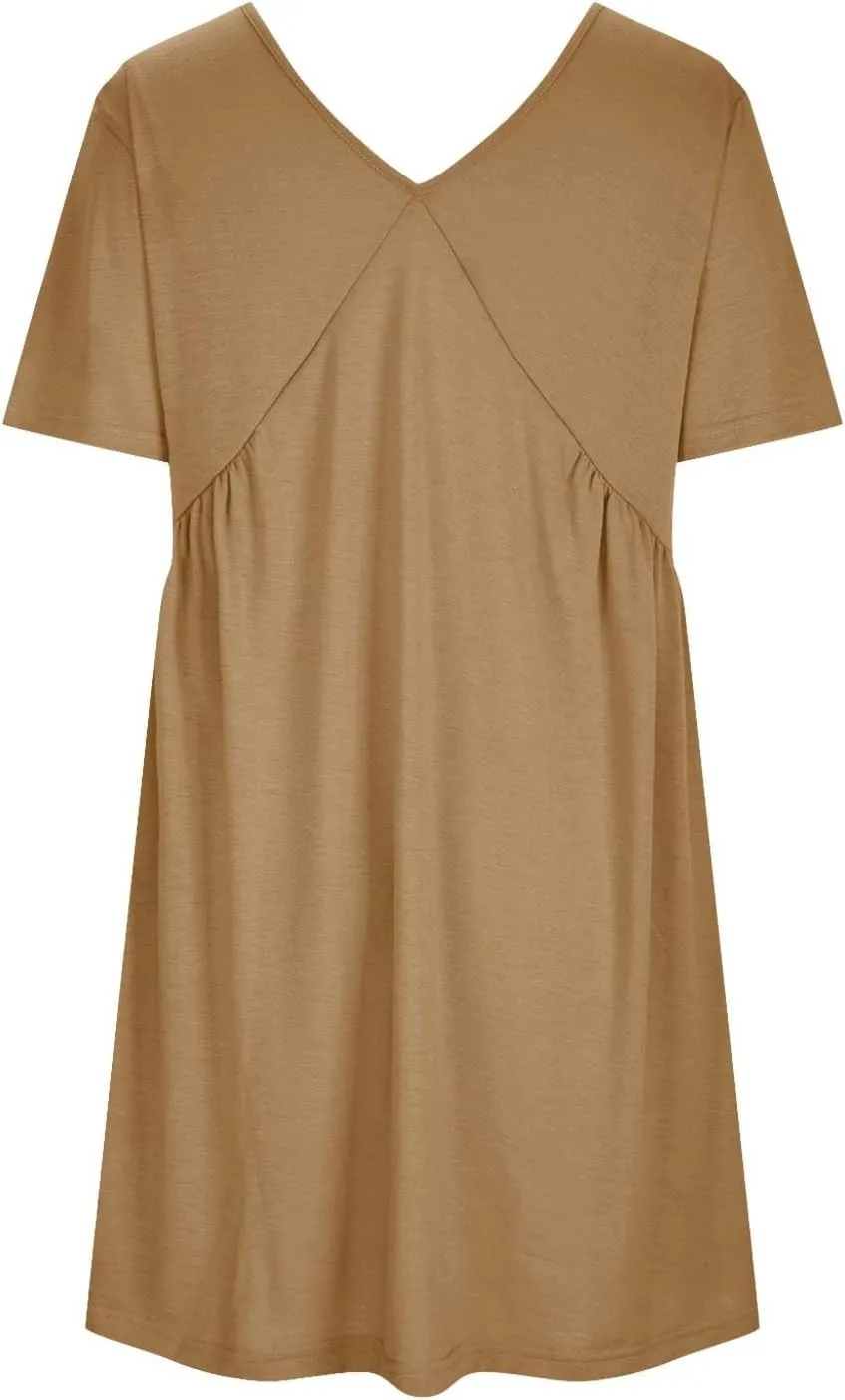 Womens Summer Babydoll Dresses 2024 Casual Short Sleeve Cotton Linen Mini-Dress Trendy Flowy Ruffle Swing Dress