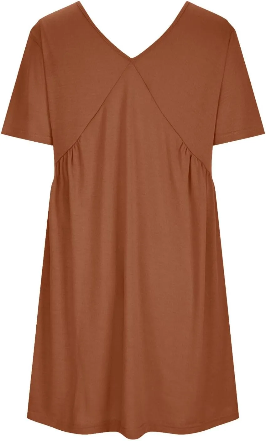 Womens Summer Babydoll Dresses 2024 Casual Short Sleeve Cotton Linen Mini-Dress Trendy Flowy Ruffle Swing Dress