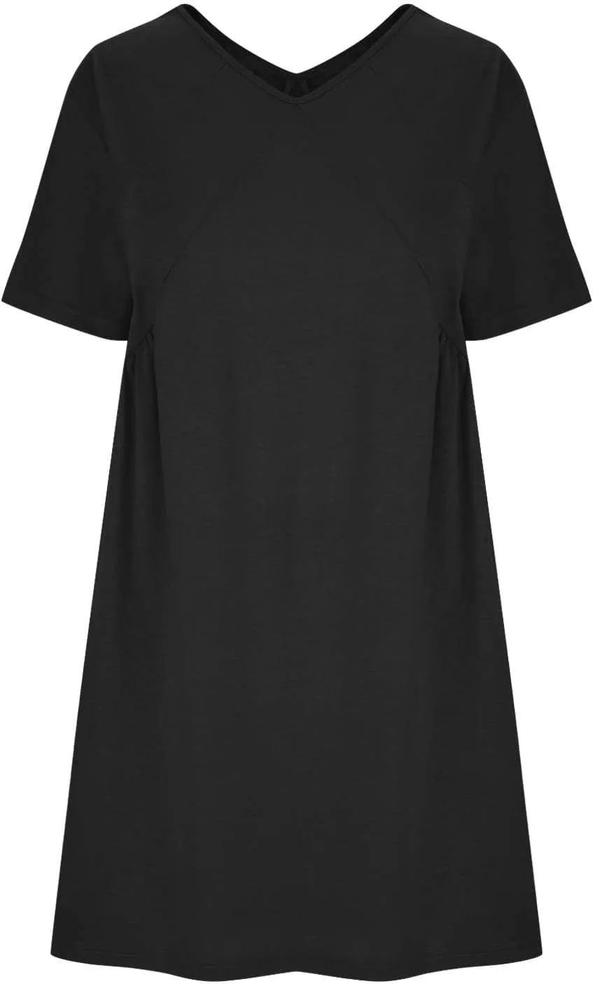 Womens Summer Babydoll Dresses 2024 Casual Short Sleeve Cotton Linen Mini-Dress Trendy Flowy Ruffle Swing Dress
