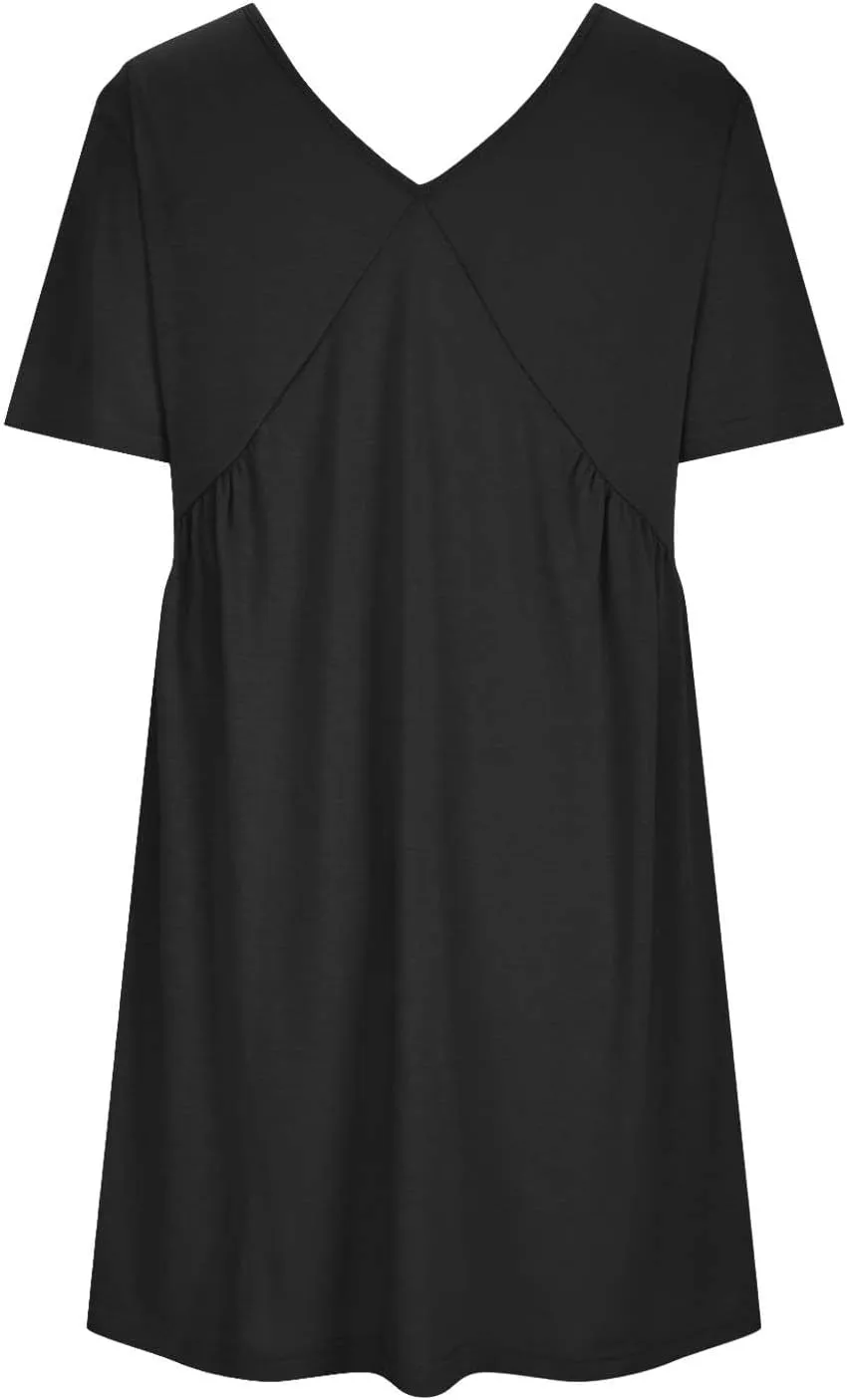 Womens Summer Babydoll Dresses 2024 Casual Short Sleeve Cotton Linen Mini-Dress Trendy Flowy Ruffle Swing Dress