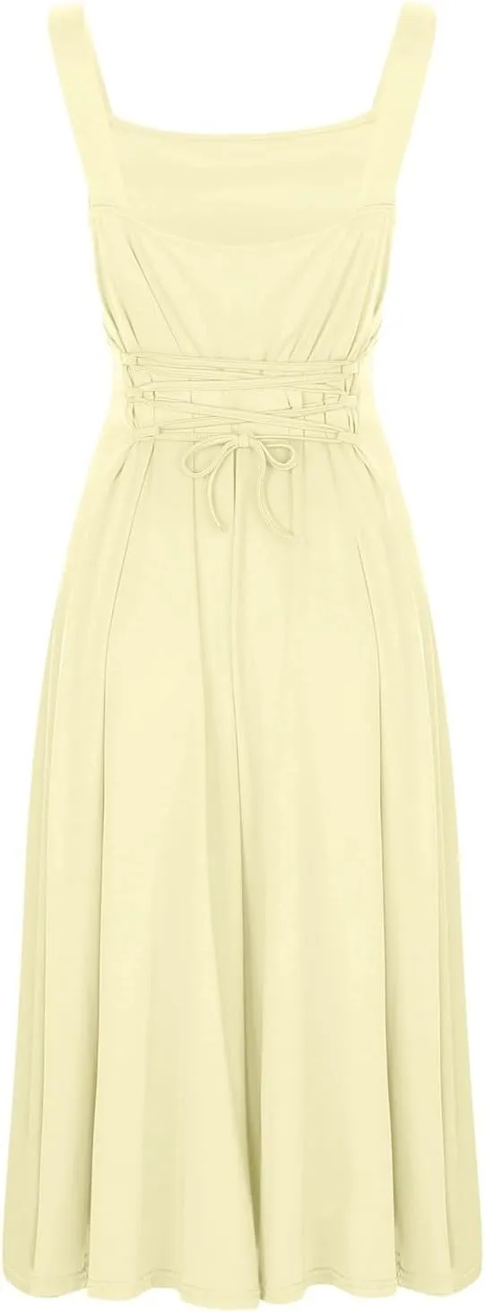 Womens Summer Casual Sleeveless Midi Dresses Scoop Neck Fit & Flare A-Line Flowy Long Sundress Beach Outfits