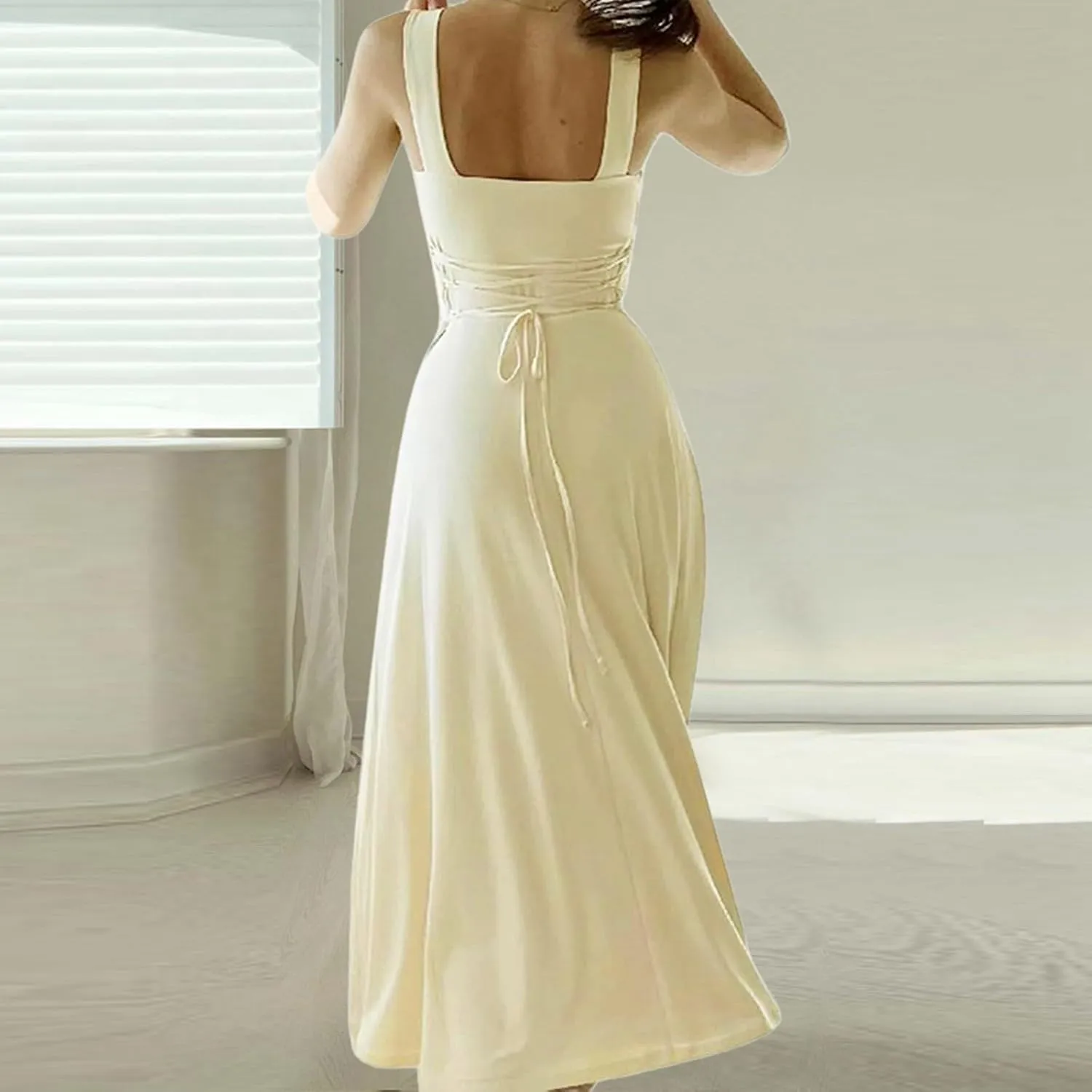Womens Summer Casual Sleeveless Midi Dresses Scoop Neck Fit & Flare A-Line Flowy Long Sundress Beach Outfits