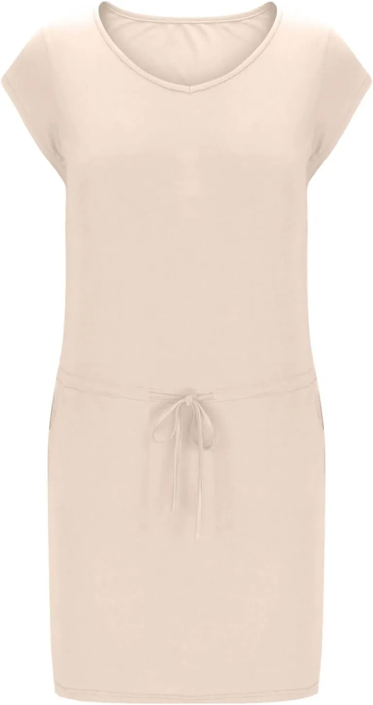 Womens Summer Dresses 2025 Casual Tie Front Short Sleeve a Line Midi Tshirt Dress Beach Vacation Clothes with Pockets