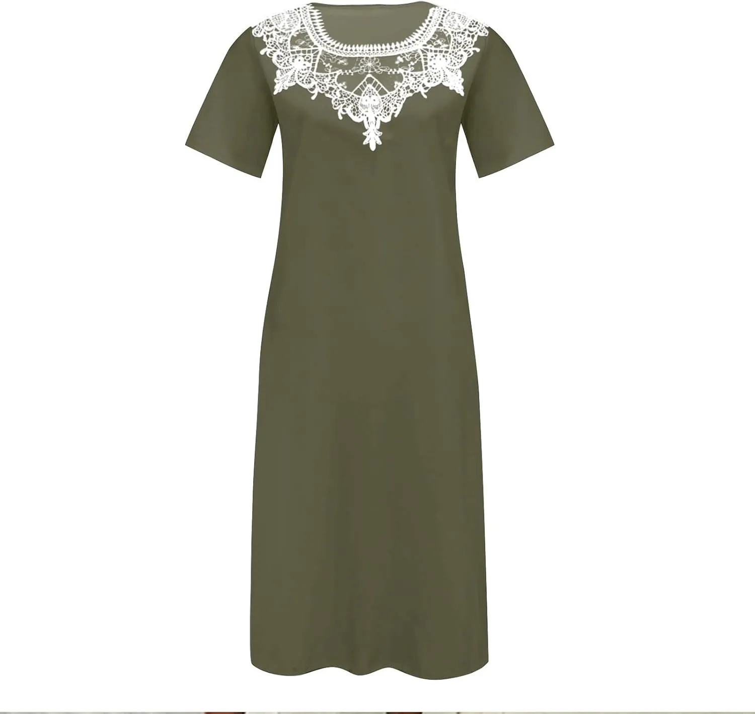 Womens Summer Dresses Beach Casual Loose Tshirt Dress Lace Neck Short Sleeve Flowy A Line Swing Sundress with Pockets