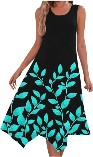 Womens Summer Dresses Casual Plus Size Sleeveless Crewneck Tank Sundress Loose fit Hawaiian Trendy Graphic Boho Midi Dresses