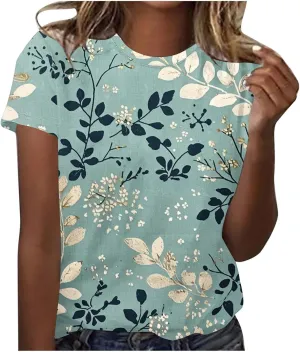 Womens Summer Tops for Women Short Sleeve Flowered Floral Shirts Casual Cute Vintage Graphic Tees Ladies 2025