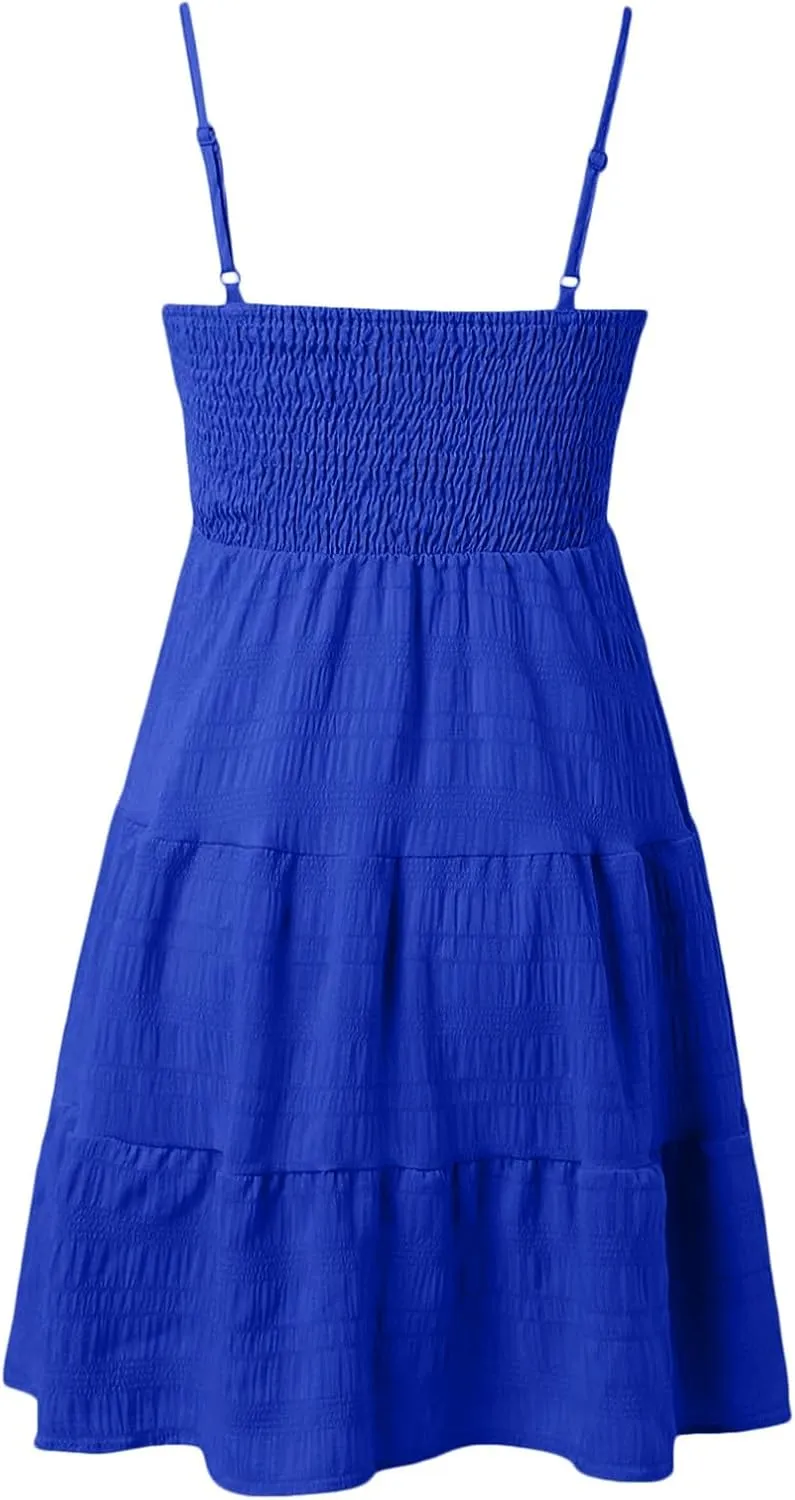 Women's Sundress Smock Cami Mini Dress Sleeveless Swing A Line Short Dresses Ruffle Casual Cute Summer Dresses