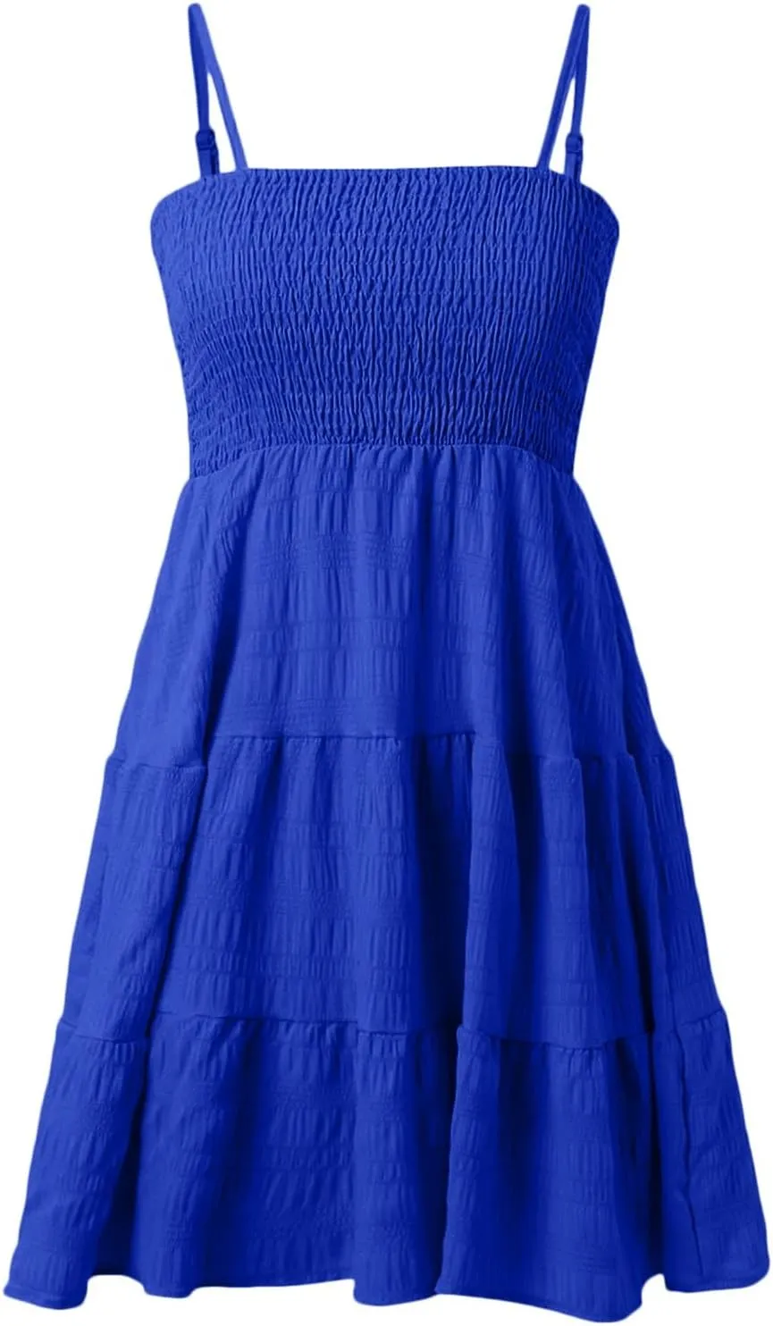 Women's Sundress Smock Cami Mini Dress Sleeveless Swing A Line Short Dresses Ruffle Casual Cute Summer Dresses