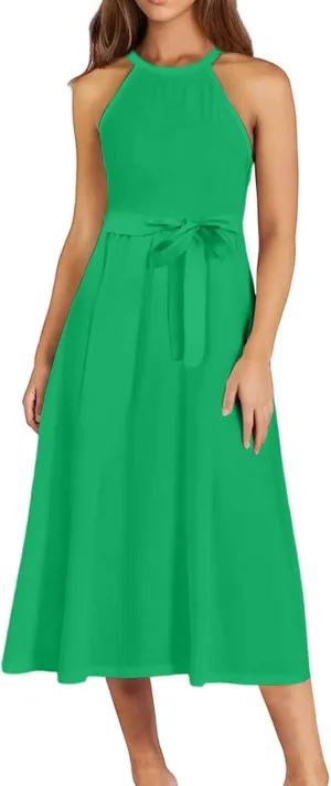 Women's Sundresses Summer Casual Loose Trendy Sleeveless Solid Color Vacation Beach Maxi Dress, S-2XL