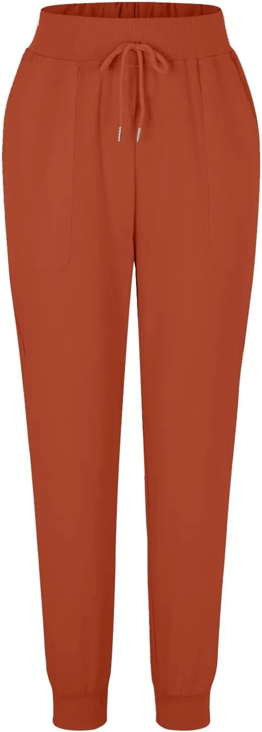 Womens Tapered Pants Cotton Linen Drawstring Elastic Waist Pants Casual Trousers with Pockets Joggers Travel Slacks