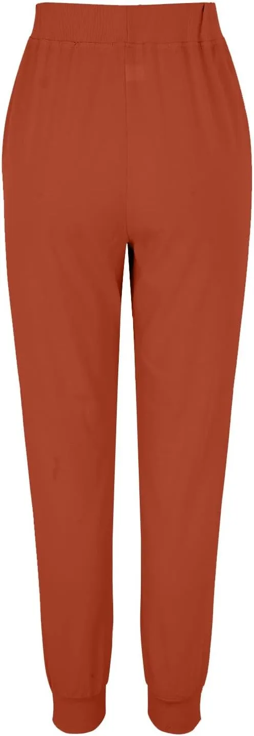 Womens Tapered Pants Cotton Linen Drawstring Elastic Waist Pants Casual Trousers with Pockets Joggers Travel Slacks