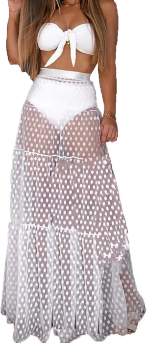 Women's Tiered Sheer Mesh Ballet Trim Skirt Prom Party A Line Midi Skirt Womens Pleated Cheer Ankle Puffy Skirts