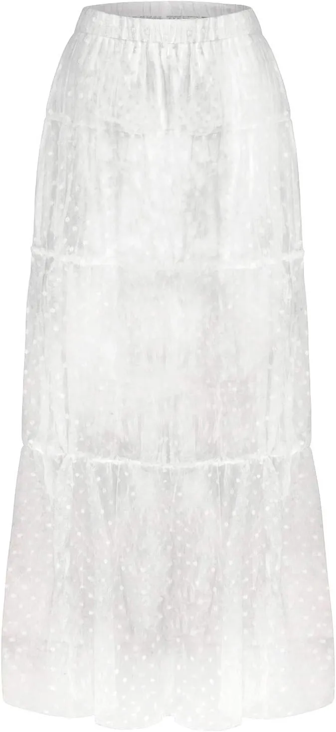 Women's Tiered Sheer Mesh Ballet Trim Skirt Prom Party A Line Midi Skirt Womens Pleated Cheer Ankle Puffy Skirts