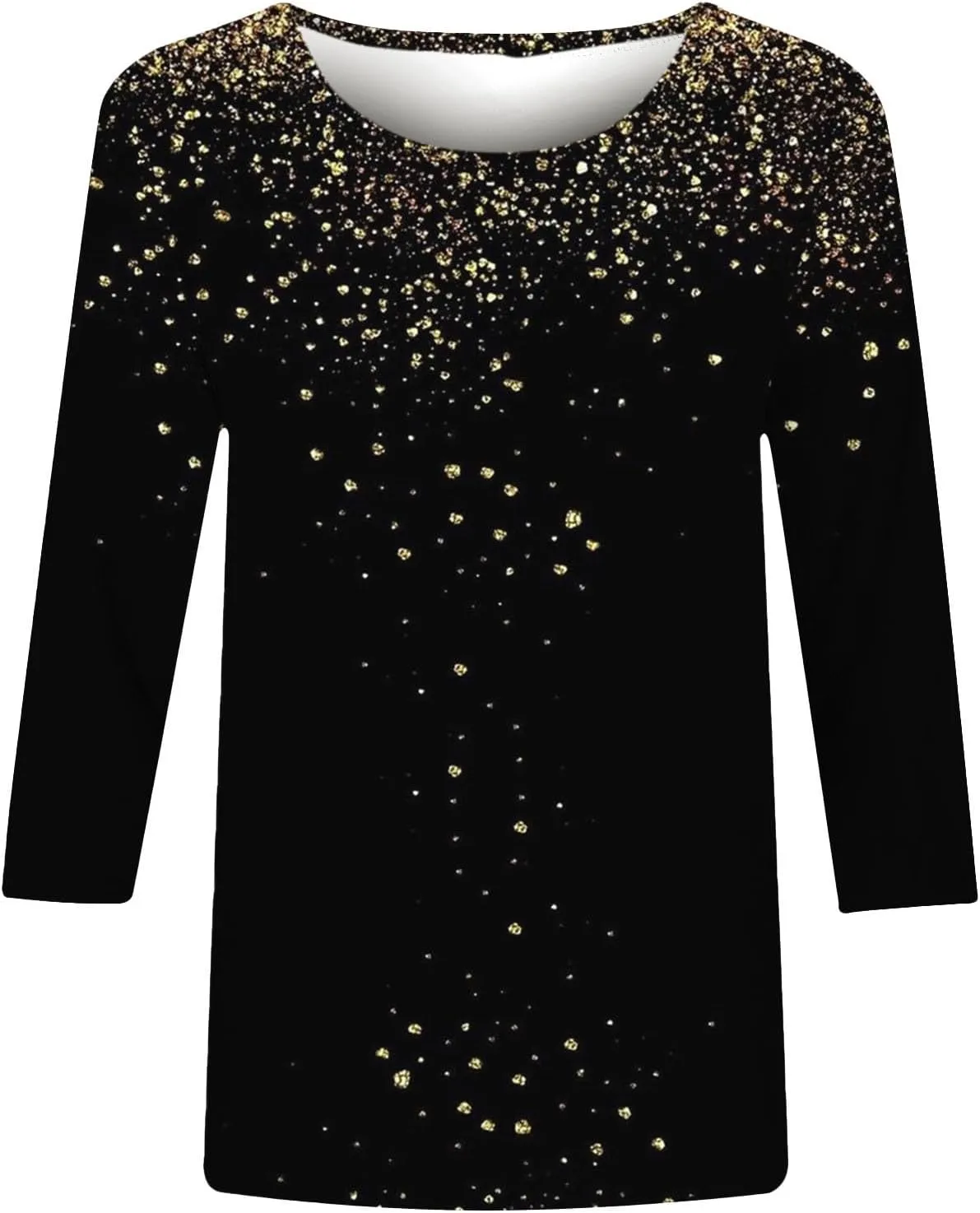 Womens Tops Dressy Casual 3/4 Sleeve Round Neck Shirt Funny False Sequin Print Loose Blouse Spring Summer Fashion Top