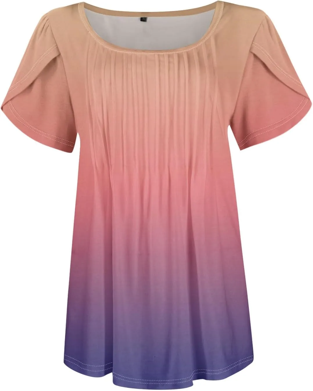 Womens Tops Petal Short Sleeve Summer Dressy Casual Crew Neck Shirts Floral Print Blouses Pleated Tunics