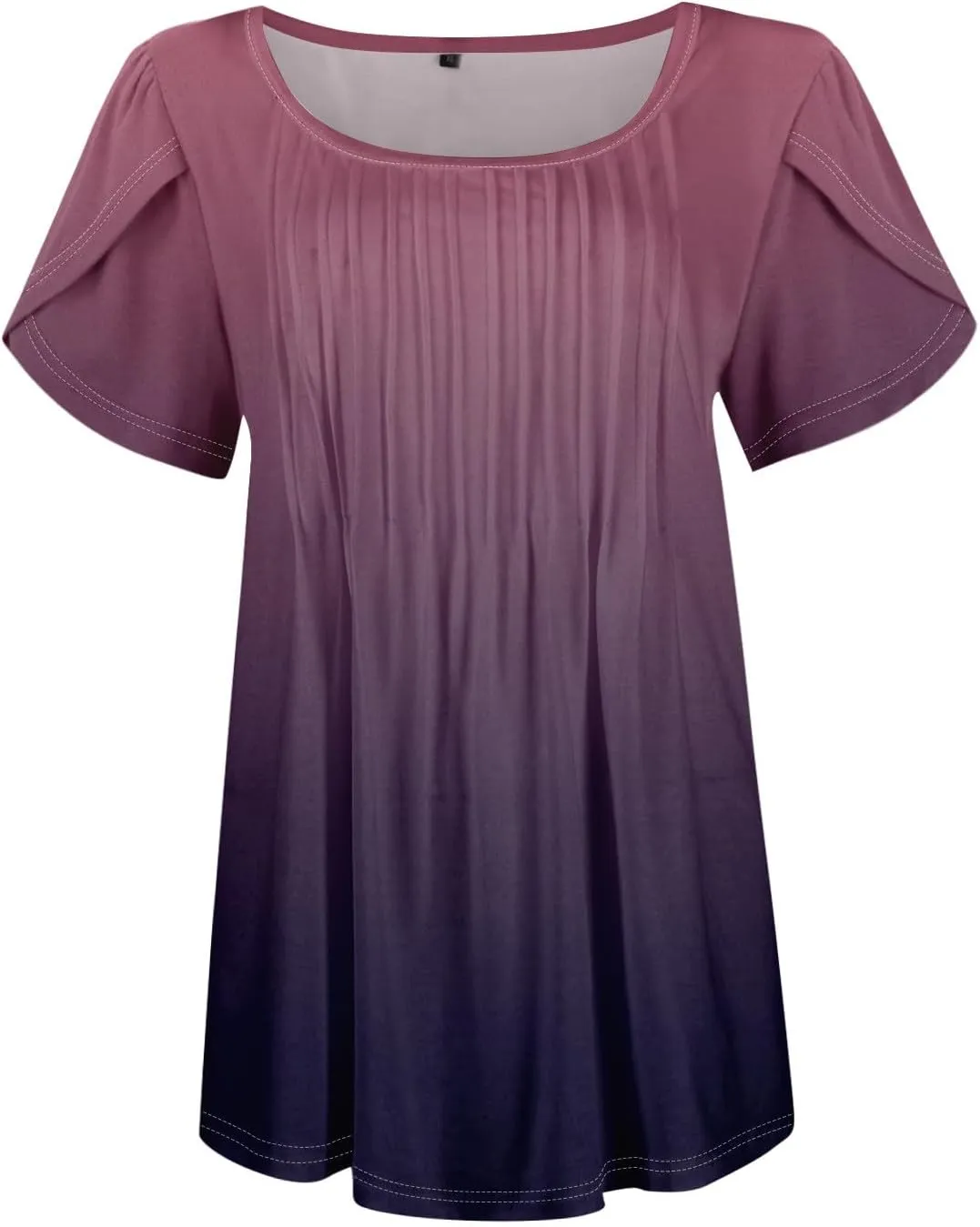 Womens Tops Petal Short Sleeve Summer Dressy Casual Crew Neck Shirts Floral Print Blouses Pleated Tunics