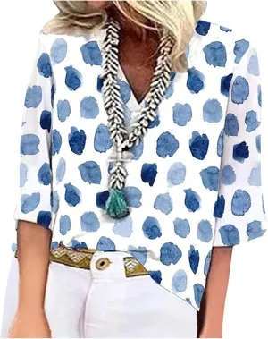 Womens Tops Summer Lace Crochet V Neck 3/4 Sleeve Shirts Vintage Floral Hollow Out Dressy Casual Blouse Sexy Tunic
