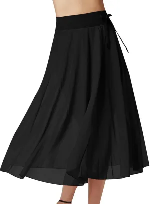 Women's Tulle Skirts Midi Elastic High Waist Flowy Pleated A-Line Mesh Party Long Skirts Swing Summer Beach Skirts