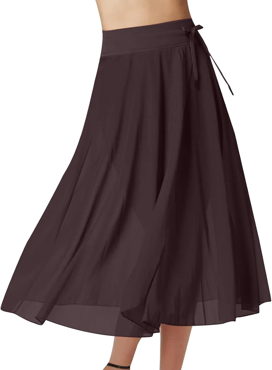 Women's Tulle Skirts Midi Elastic High Waist Flowy Pleated A-Line Mesh Party Long Skirts Swing Summer Beach Skirts