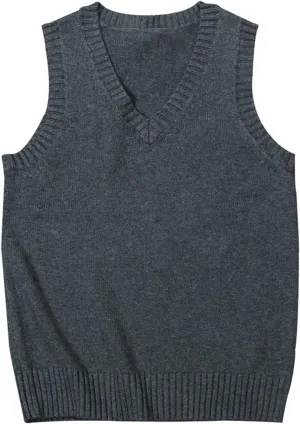 Womens V Neck Sweater Vest School Uniform Solid Color Sleeveless Knit Sweaters Pullover Tank Tops