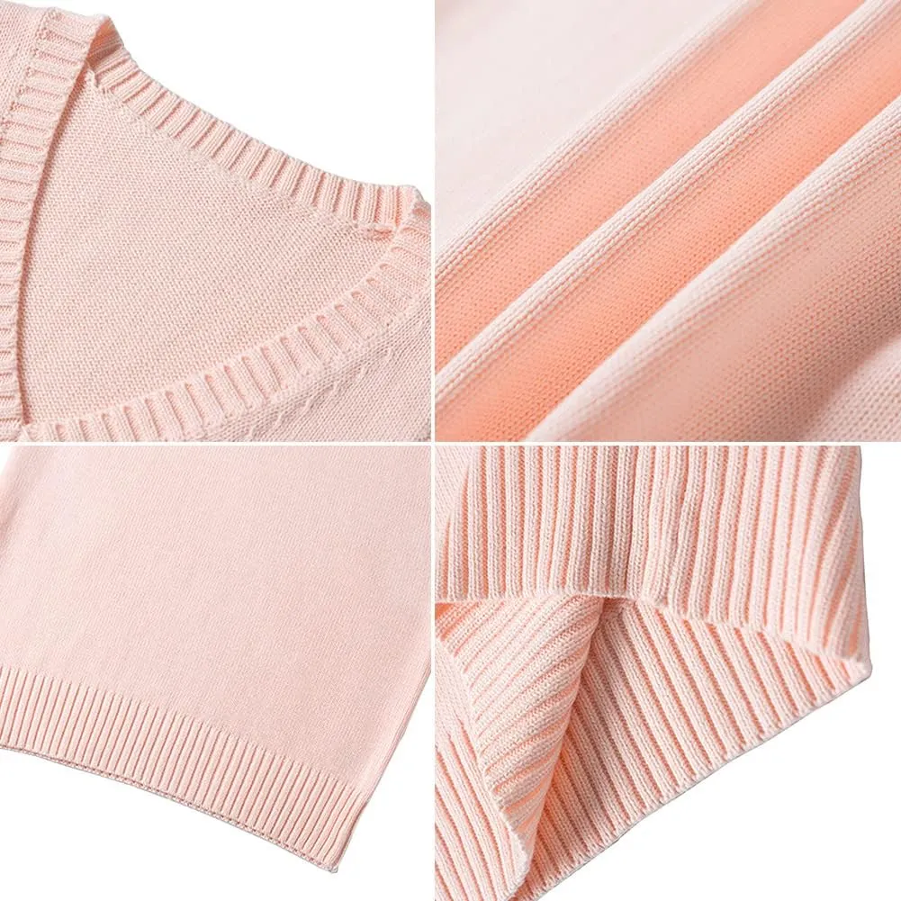 Womens V Neck Sweater Vest School Uniform Solid Color Sleeveless Knit Sweaters Pullover Tank Tops