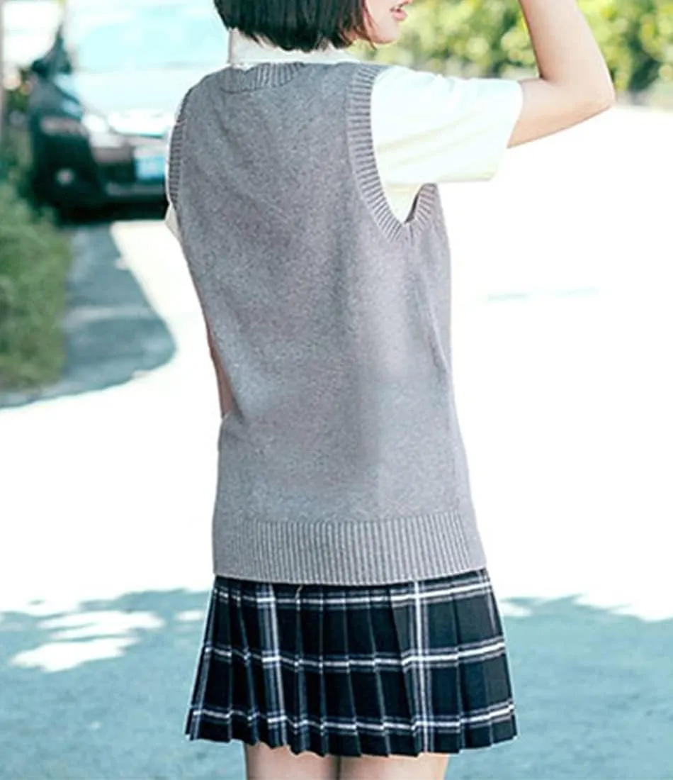 Womens V Neck Sweater Vest School Uniform Solid Color Sleeveless Knit Sweaters Pullover Tank Tops