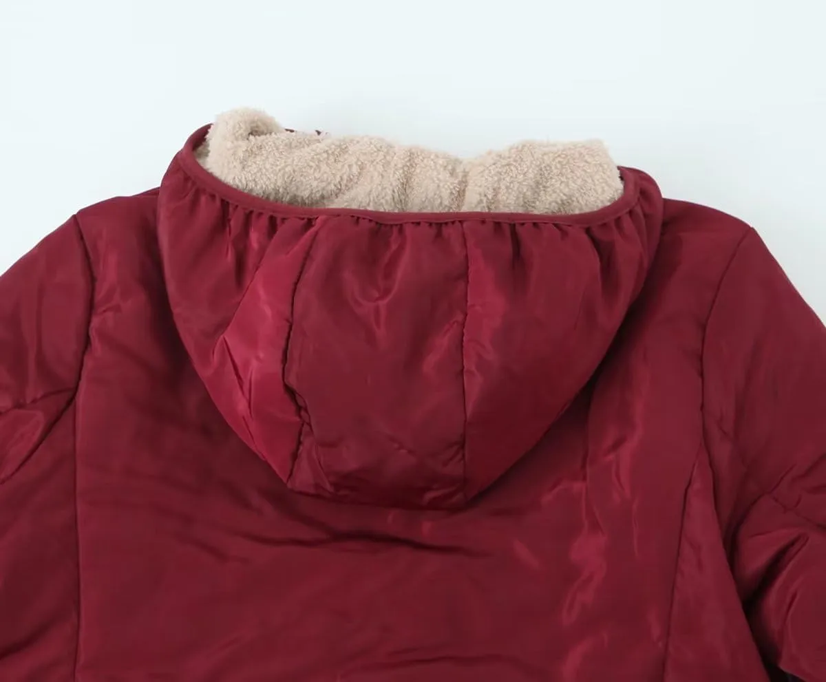 Women's Versatile Hooded Plush Coat Warm Lamb Shacket Fleece Lined Jacket Padded Cotton Zip Up Hoodie Coats
