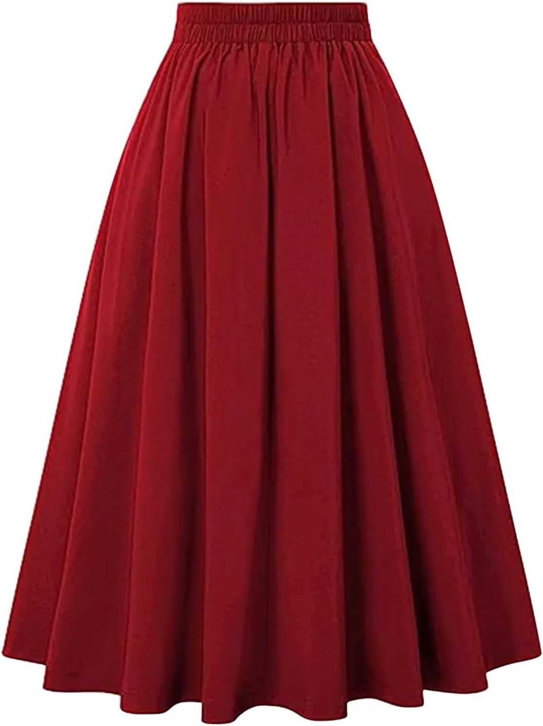 Women's Vintage Pleated Midi Skirt High Waist Button Front 50S 60S Flared A-Line Swing Flowy Skirt with Pockets