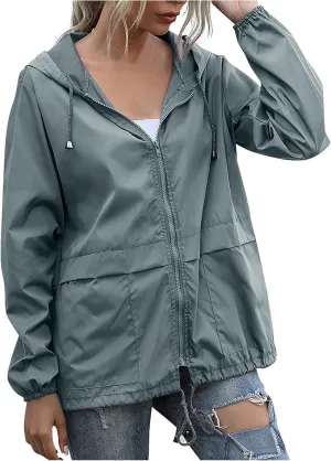 Women's Waterproof Raincoat Lightweight Rain Jacket Hooded Adjustable Windbreaker Rain Coats with Pocket for Outdoor