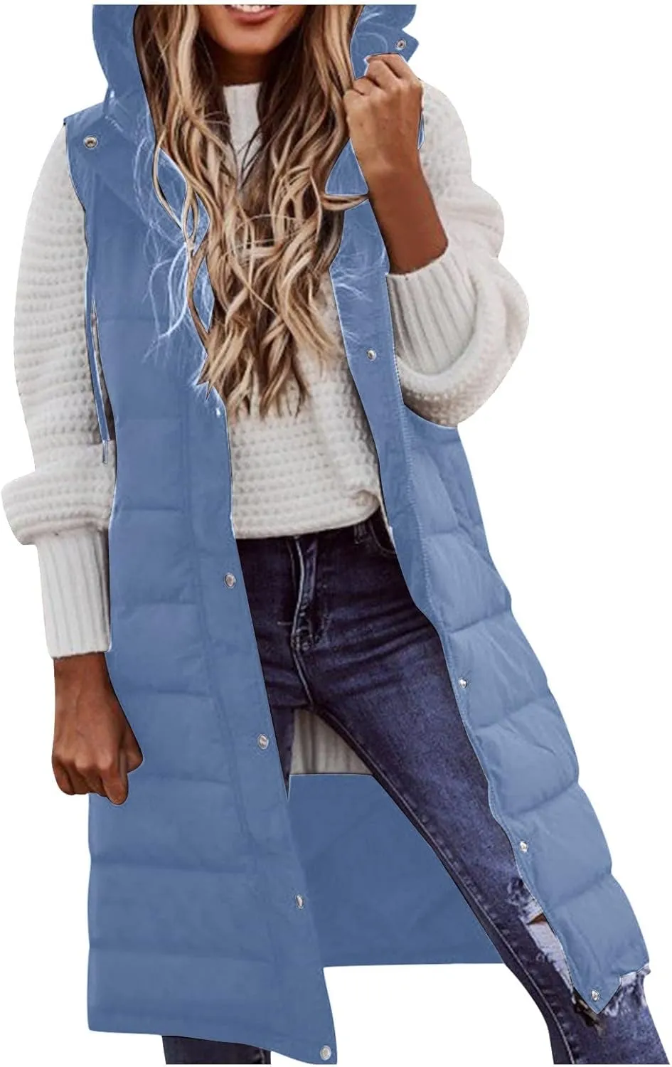 Womens Winter Sleeveless Coat Oversized Qulited Heavtweight Warm Dowm Jacket Vest Outdoor Zip Up Long Fleece Jackets