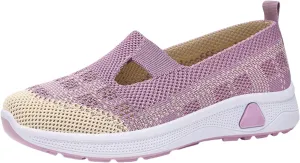 Womens Woven Orthopedic Walking with Arch Support Shoes Slip-on Basic Sneakers Casual Comfortable Breathable Soft Sole Indoor Outdoor Easy Shoes Diabetic Foam Sneakers