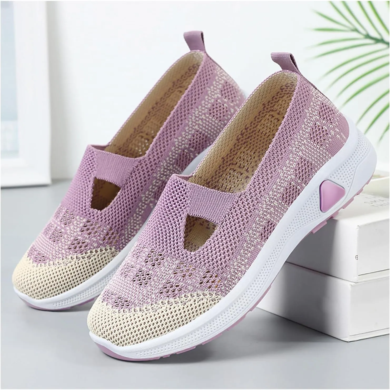 Womens Woven Orthopedic Walking with Arch Support Shoes Slip-on Basic Sneakers Casual Comfortable Breathable Soft Sole Indoor Outdoor Easy Shoes Diabetic Foam Sneakers