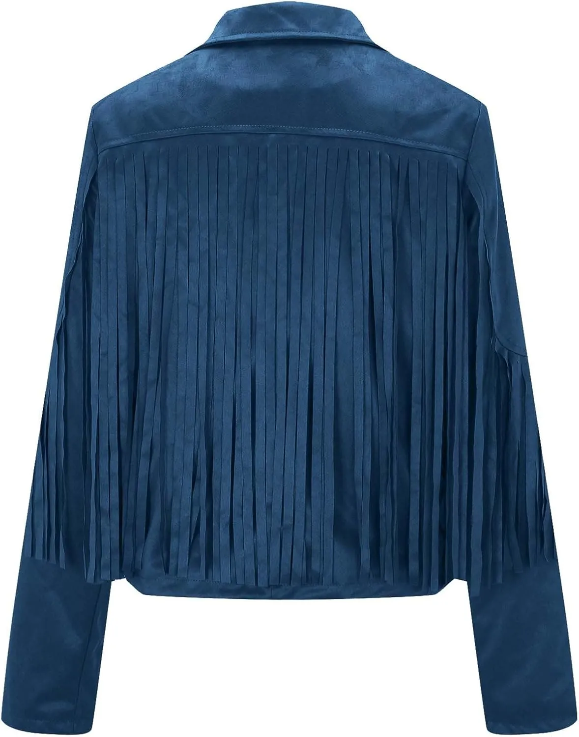 Xiaojmake Women's Fringe Jackets Faux Suede Leather Jackets Tassel Motorcycle Cropped Coats Lapel Open Front Blazer Jacket
