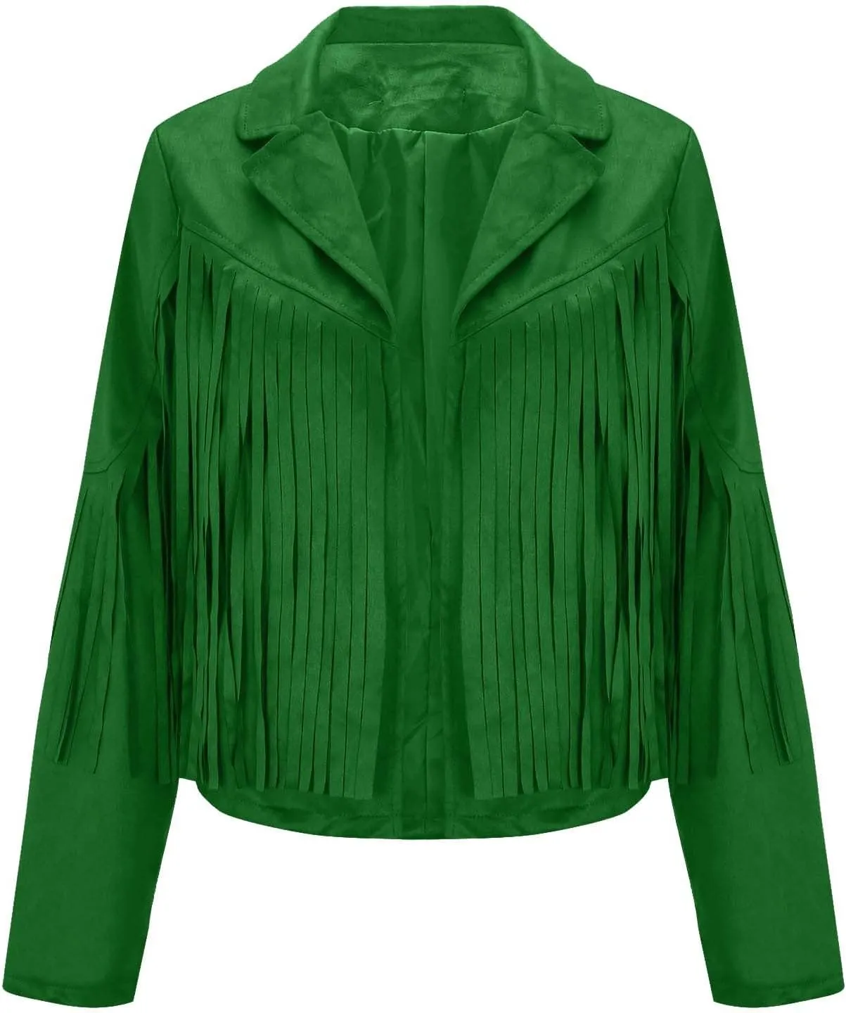 Xiaojmake Women's Fringe Jackets Faux Suede Leather Jackets Tassel Motorcycle Cropped Coats Lapel Open Front Blazer Jacket