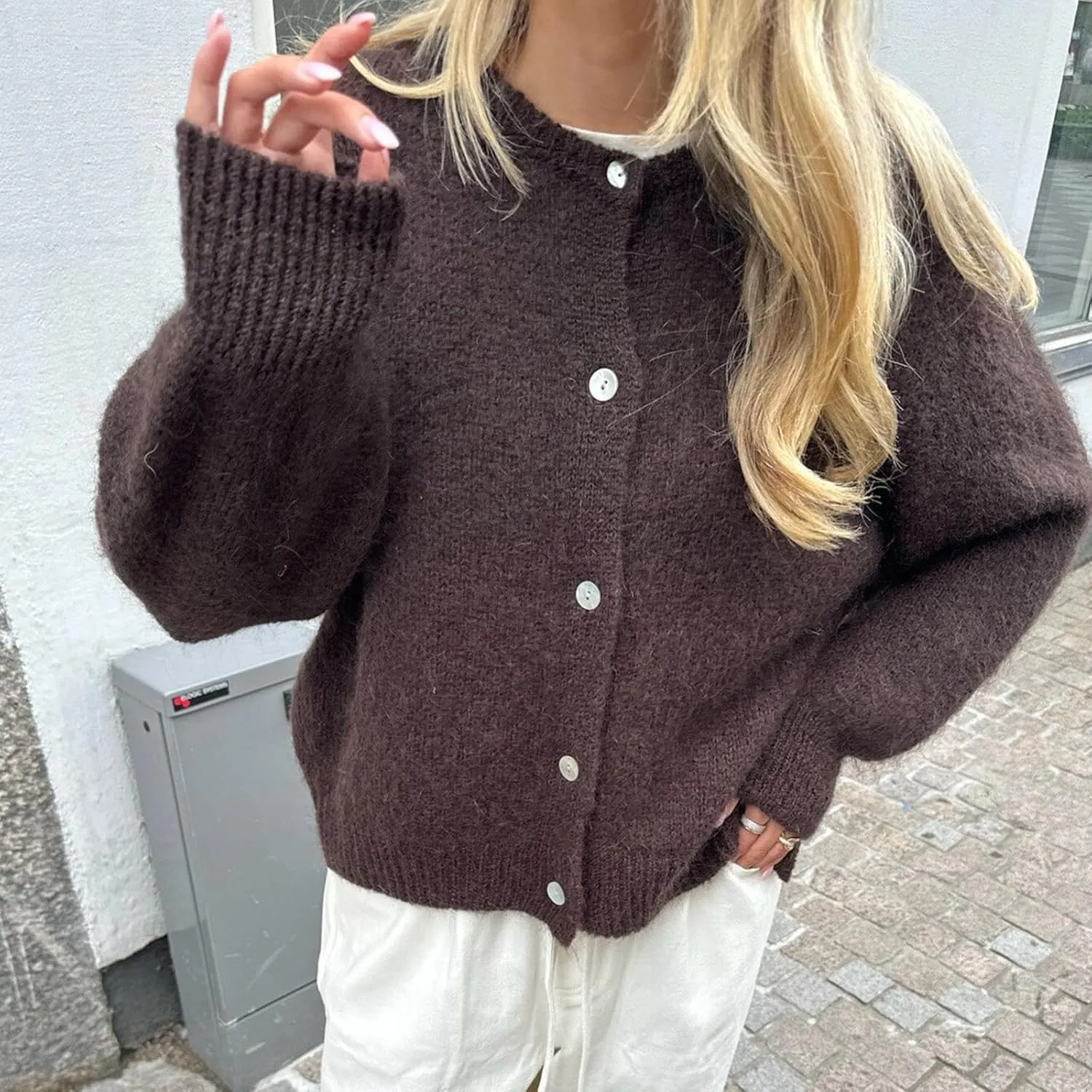 Y2k Knitted Cropped Cardigan Sweaters Women Long Sleeve Button Down Open Front Casual Cardigan Knitwear Top