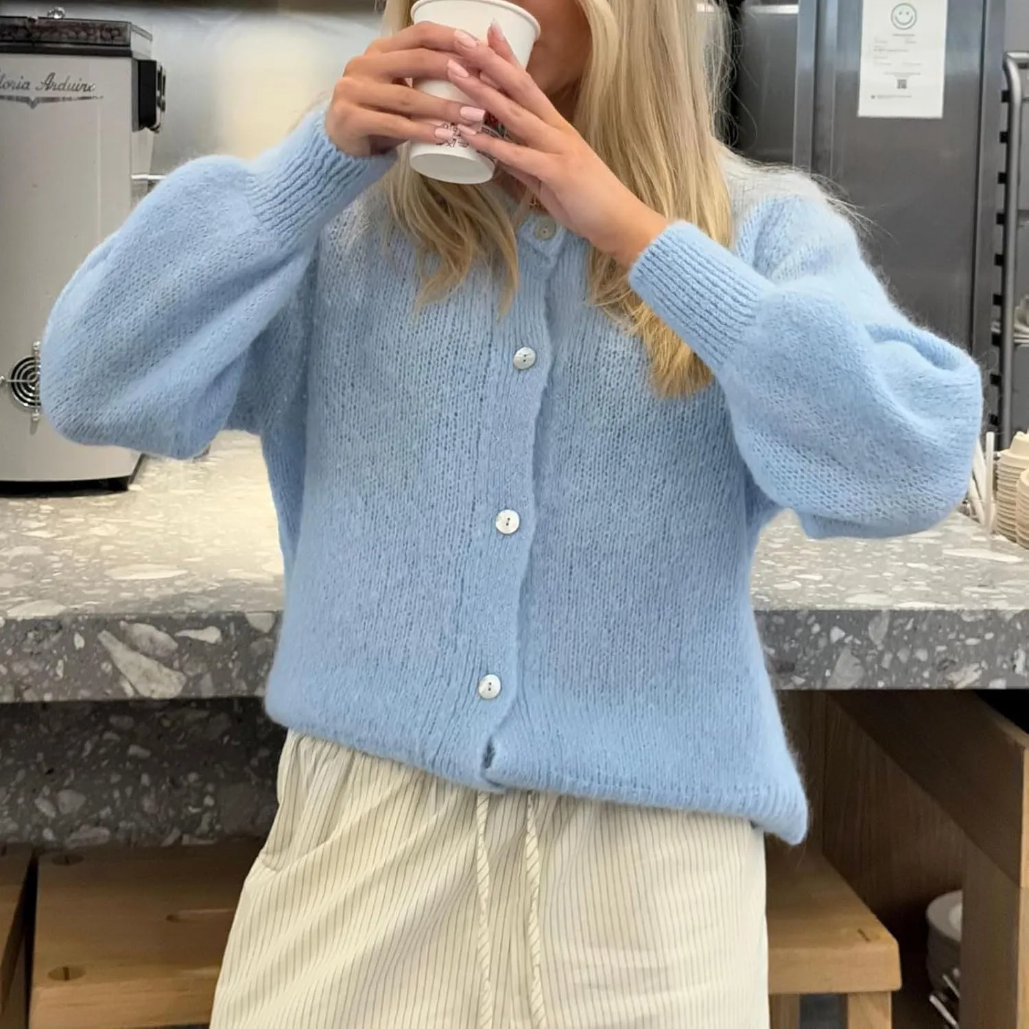 Y2k Knitted Cropped Cardigan Sweaters Women Long Sleeve Button Down Open Front Casual Cardigan Knitwear Top