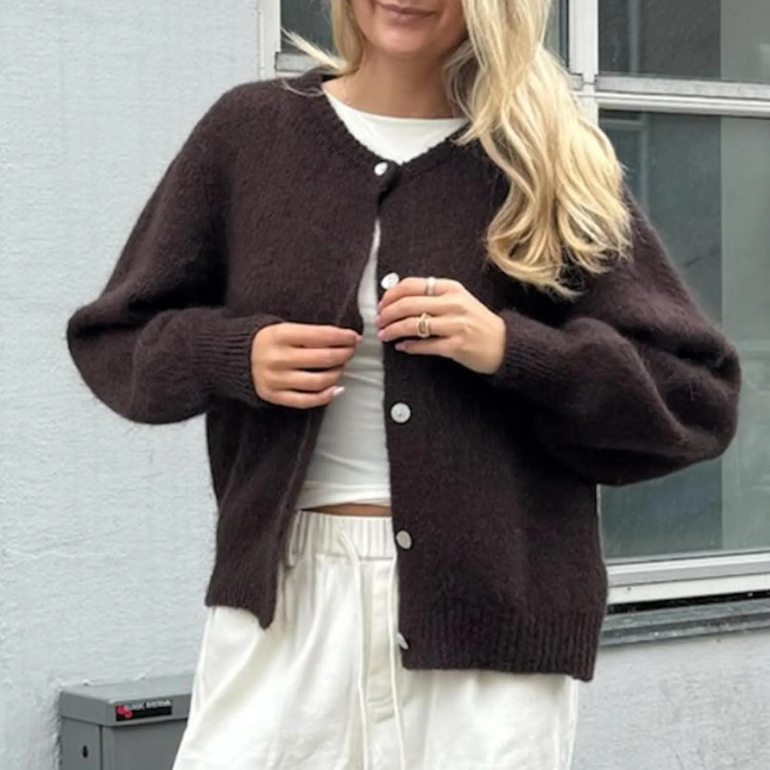 Y2k Knitted Cropped Cardigan Sweaters Women Long Sleeve Button Down Open Front Casual Cardigan Knitwear Top