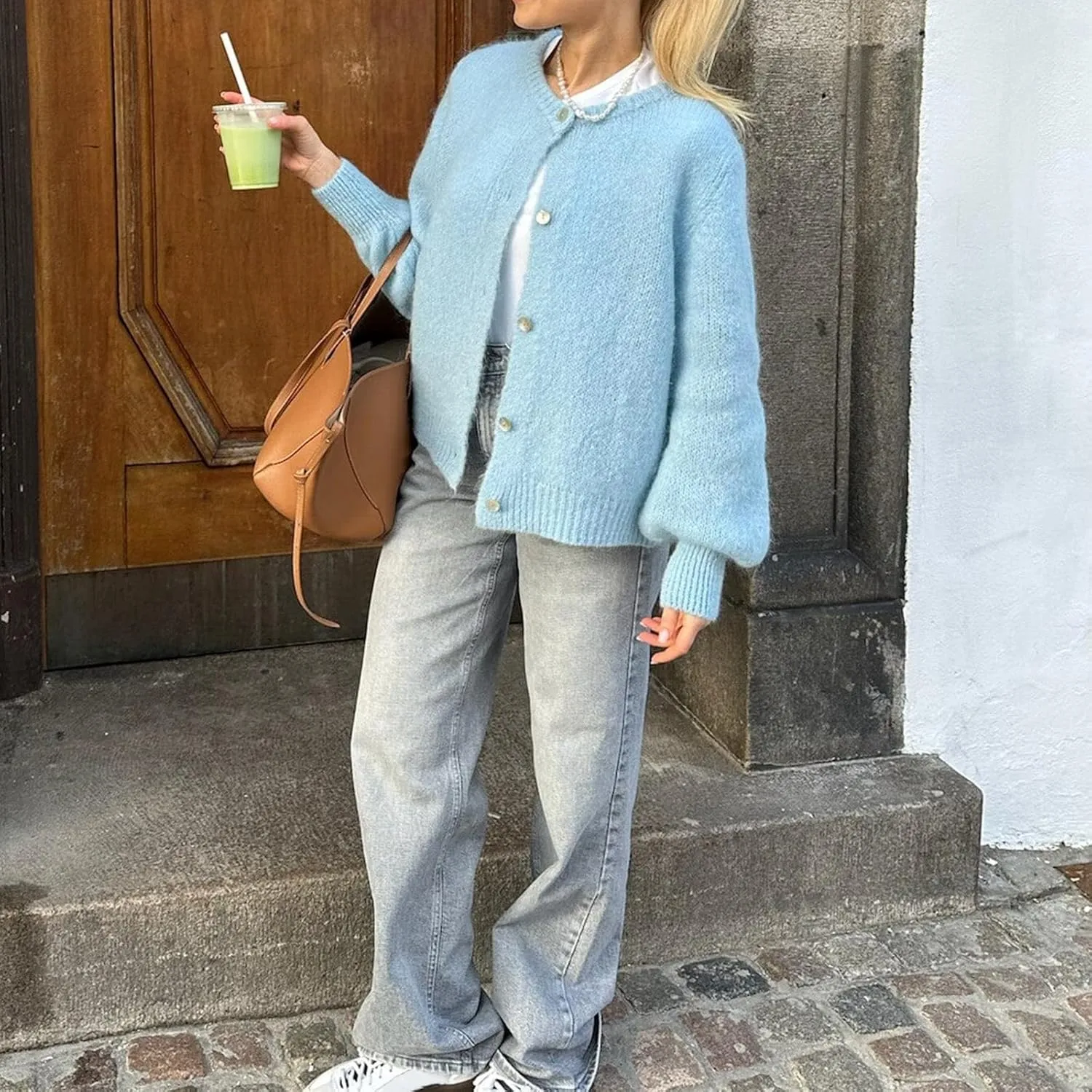 Y2k Knitted Cropped Cardigan Sweaters Women Long Sleeve Button Down Open Front Casual Cardigan Knitwear Top