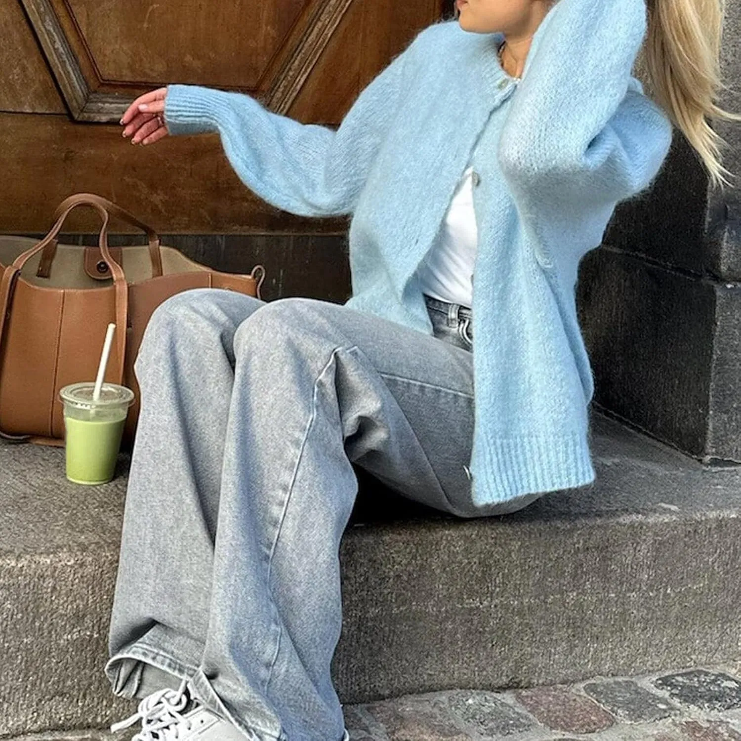 Y2k Knitted Cropped Cardigan Sweaters Women Long Sleeve Button Down Open Front Casual Cardigan Knitwear Top