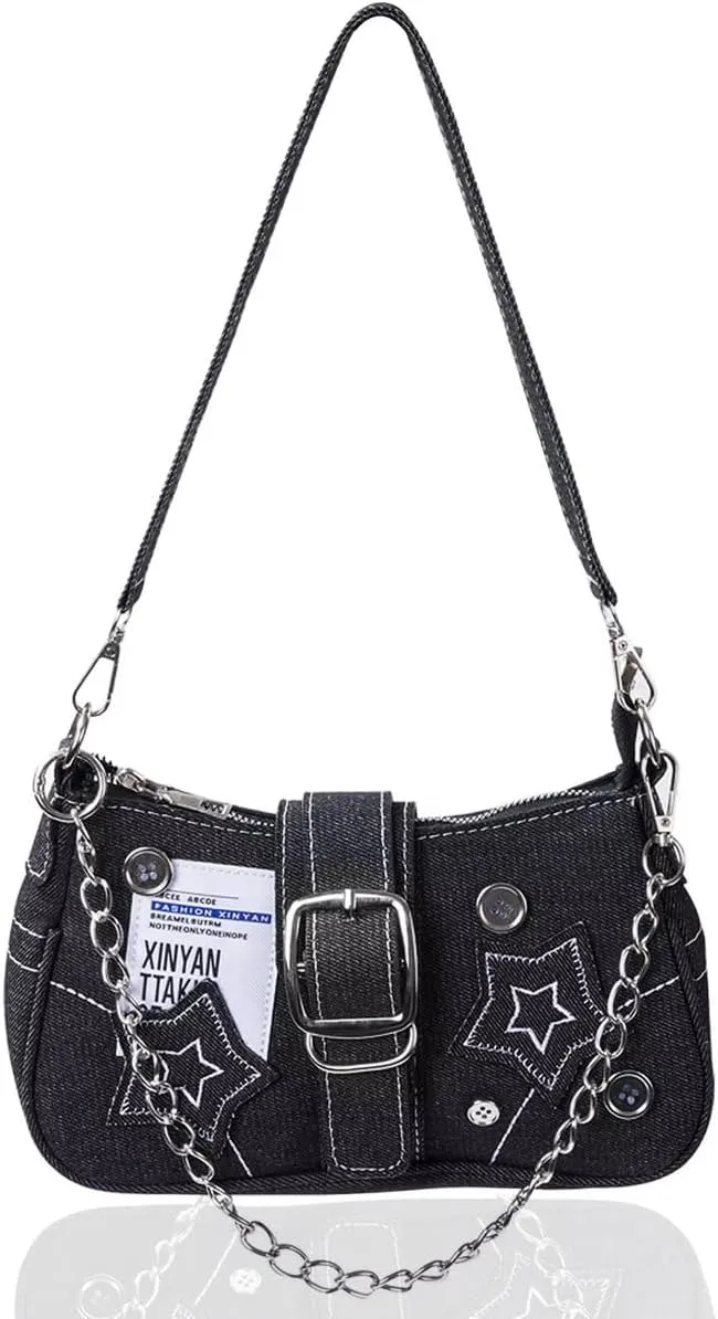 Y2K Purse Shoulder Bag for Women, Top Handle Handbag Small Goth Punk Hobo Clutch Purses Trendy Underarm Bag