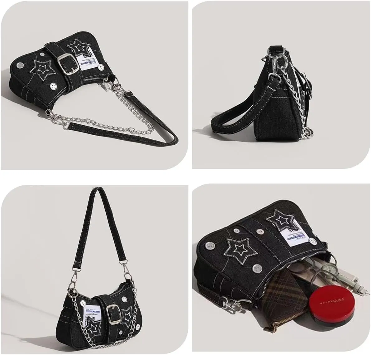 Y2K Purse Shoulder Bag for Women, Top Handle Handbag Small Goth Punk Hobo Clutch Purses Trendy Underarm Bag